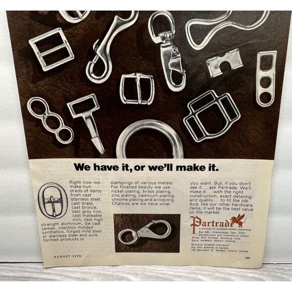 Partrade Outdoor Hardware Vintage Print Ad 1970s Metal Buckles Hooks Chattanooga - Picture 5 of 6